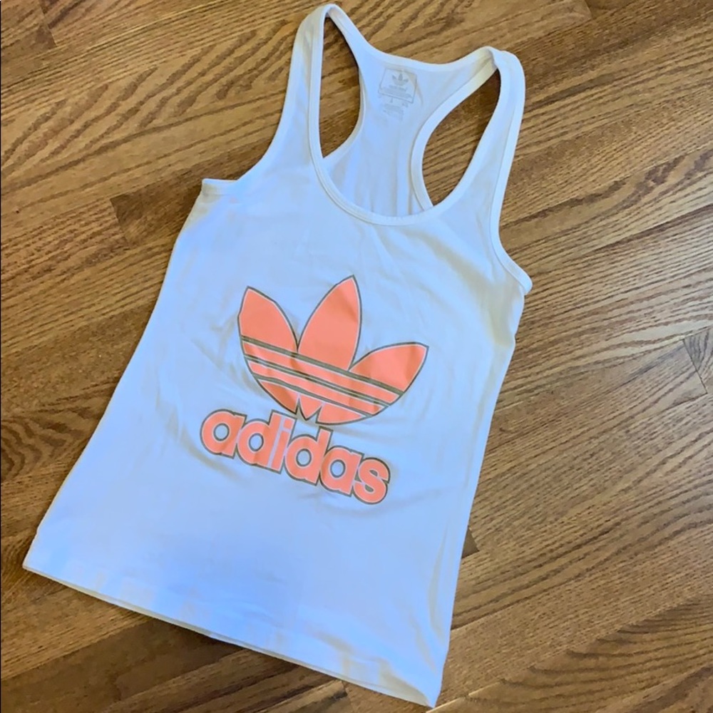 Adidas Racerback Tank White Women M Medium Peach
